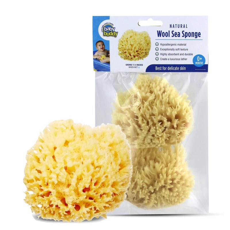 Baby Buddy Natural Wool Sea Sponge, Newborn Bath Time Essential, Ultra Soft for Delicate Skin, Hypoallergenic and Biodegradable, 2 Pack