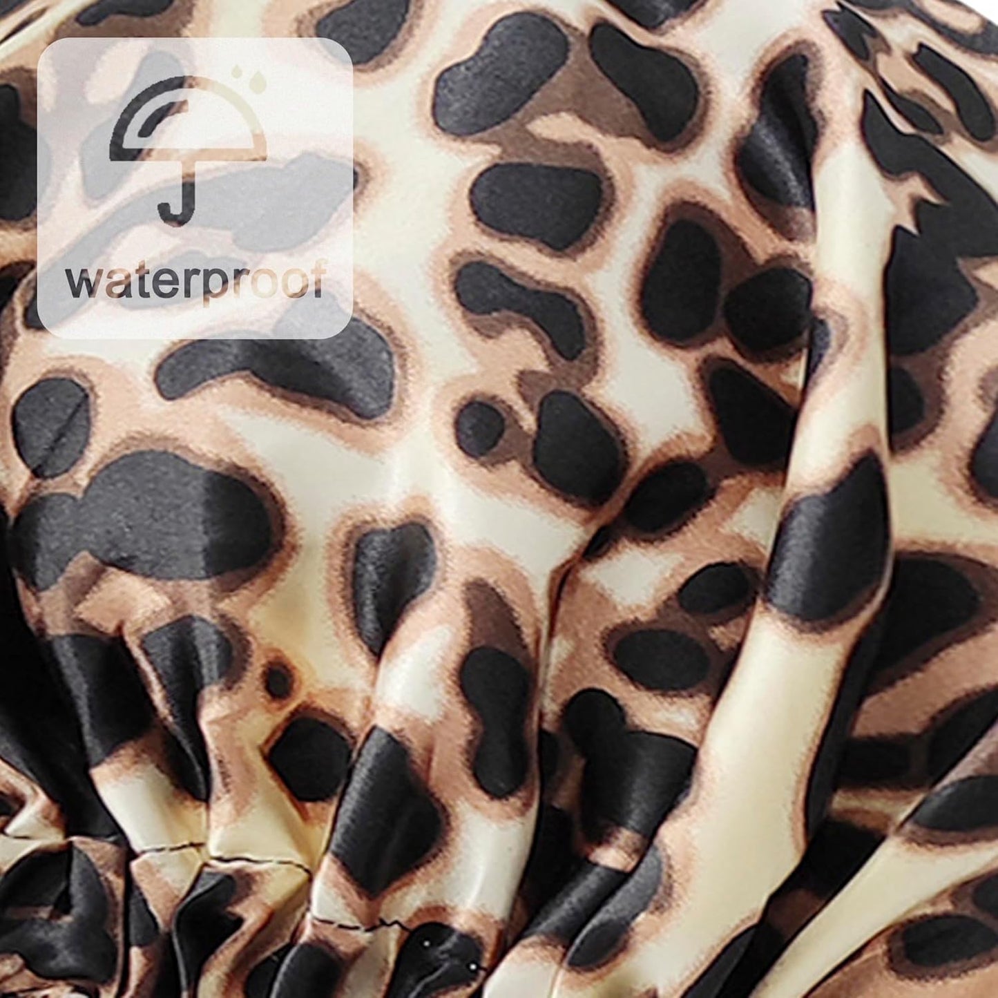 Skiennix Reusable Shower Cap - Large Waterproof Bonnet with Elastic Band for Long, Curly Hair | Leopard Print