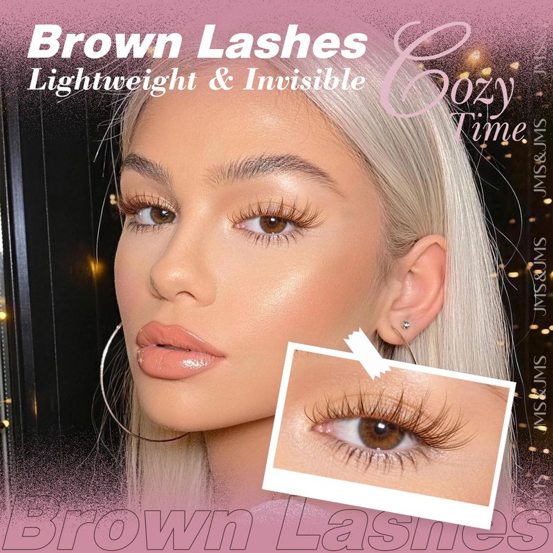 JMS&JMS Brown Lash Clusters Natural Wispy Lash Clusters Brown Eyelash Clusters Clear Band C Curl DIY Cluster Lashes 8-16mm