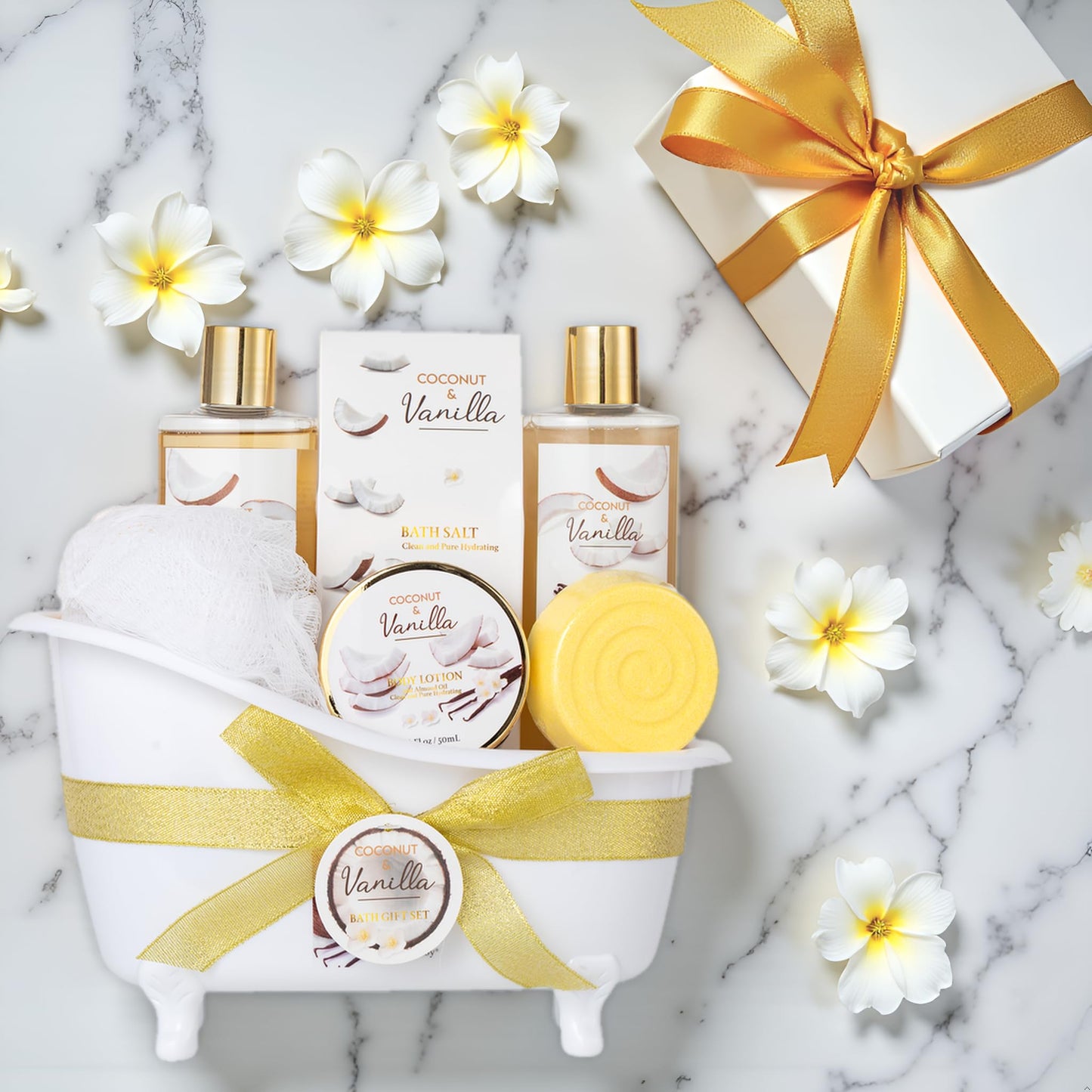 Spa Gift Basket for Women & Men Pamper Kit- 8-Piece Bath Kit Coconut Vanilla Bath & Body Gift Set for Women Self Care Spa Gift Baskets | Perfect Gifts Mom, Birthday Gift, All Occasion Holiday Present