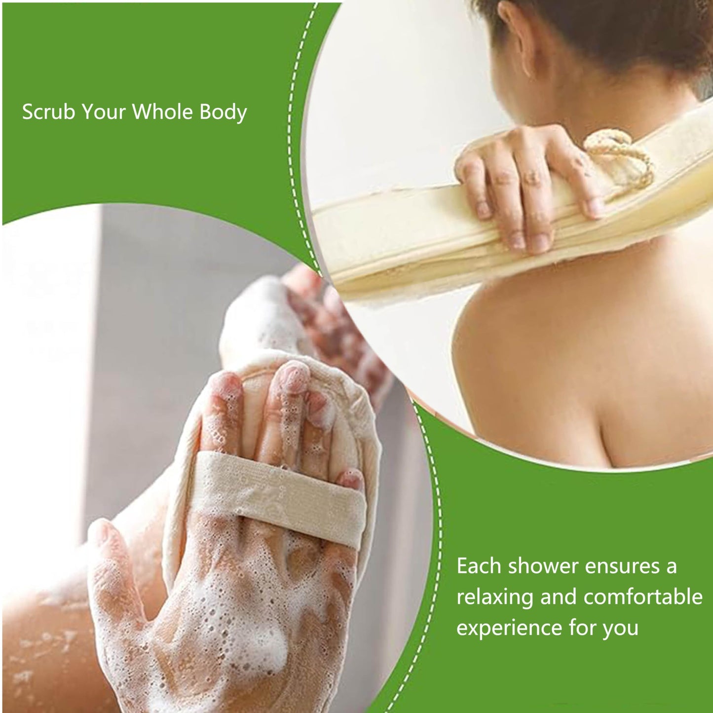 2 Pack Bath Set Natural Loofah Exfoliating Body & Back Scrubber for Bath Shower,Organic Luffa Body Scrubber for Men and Women,Loofah Sponge to Clean Your Back Deeply (Beige)