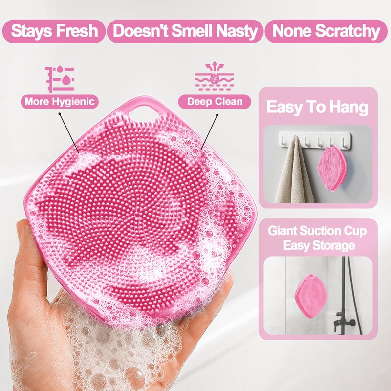 ARIOSOX Silicone Body Scrubber, Bath Brush,Gentle Texture Exfoliating Body Scrubber for Men and Women On Sensitive Skin, Soft Scrubber Builds Up Lather, Getting a Deep Skin Clean (Pink)