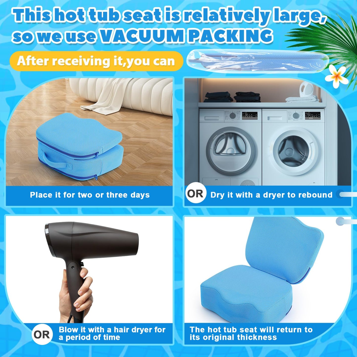 Yerliker 1 Pcs Foldable Hot Tub Booster Seat for Adults, Adjustable 2 Heights up to 6.3", Weighted Booster Seat 3D Air Mesh Hot Tub Accessories Quick Dry Micro Dot Non Slip for Spa Bathtub Pool