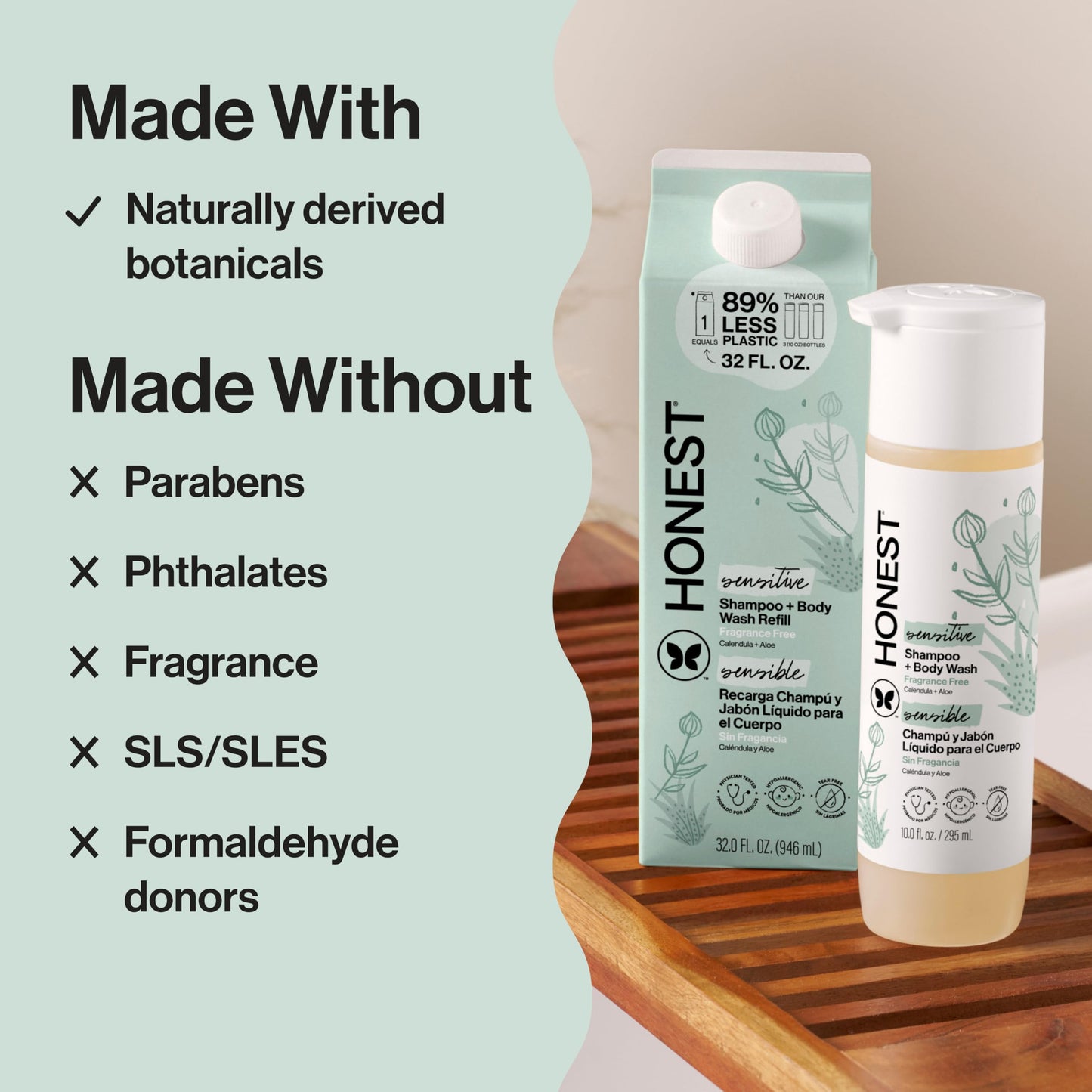 The Honest Company 2-in-1 Cleansing Shampoo + Body Wash, Gentle Enough for Baby, Dermatologist Tested, Tear-Free, Hypoallergenic, Fragrance-Free