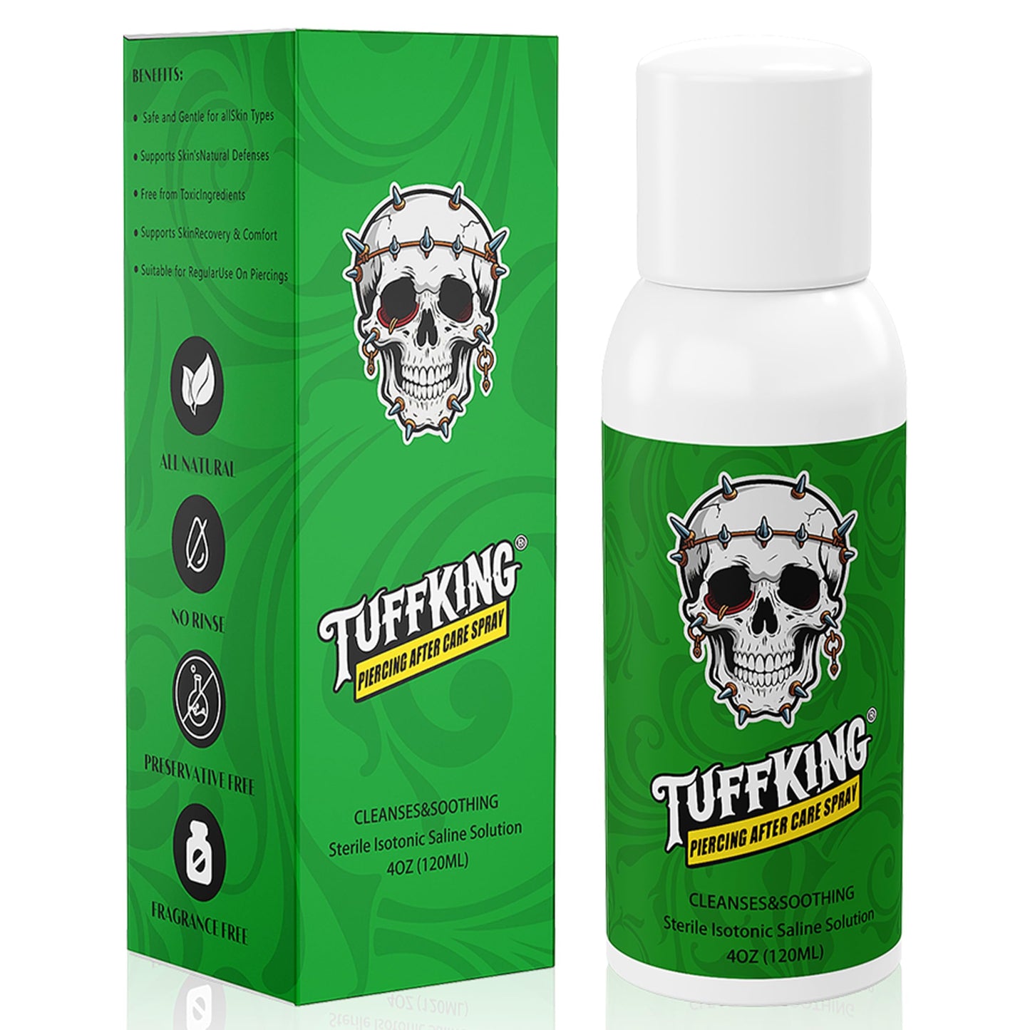 Tuffking 2PCS Piercing Aftercare Spray (4OZ) Advanced 2-in-1 Piercing Aftercare & Cleanser for Piercing Bump Keloid Removal Piercings Bumps Lip Body Nose Rings & Ear Piercing Cleaner
