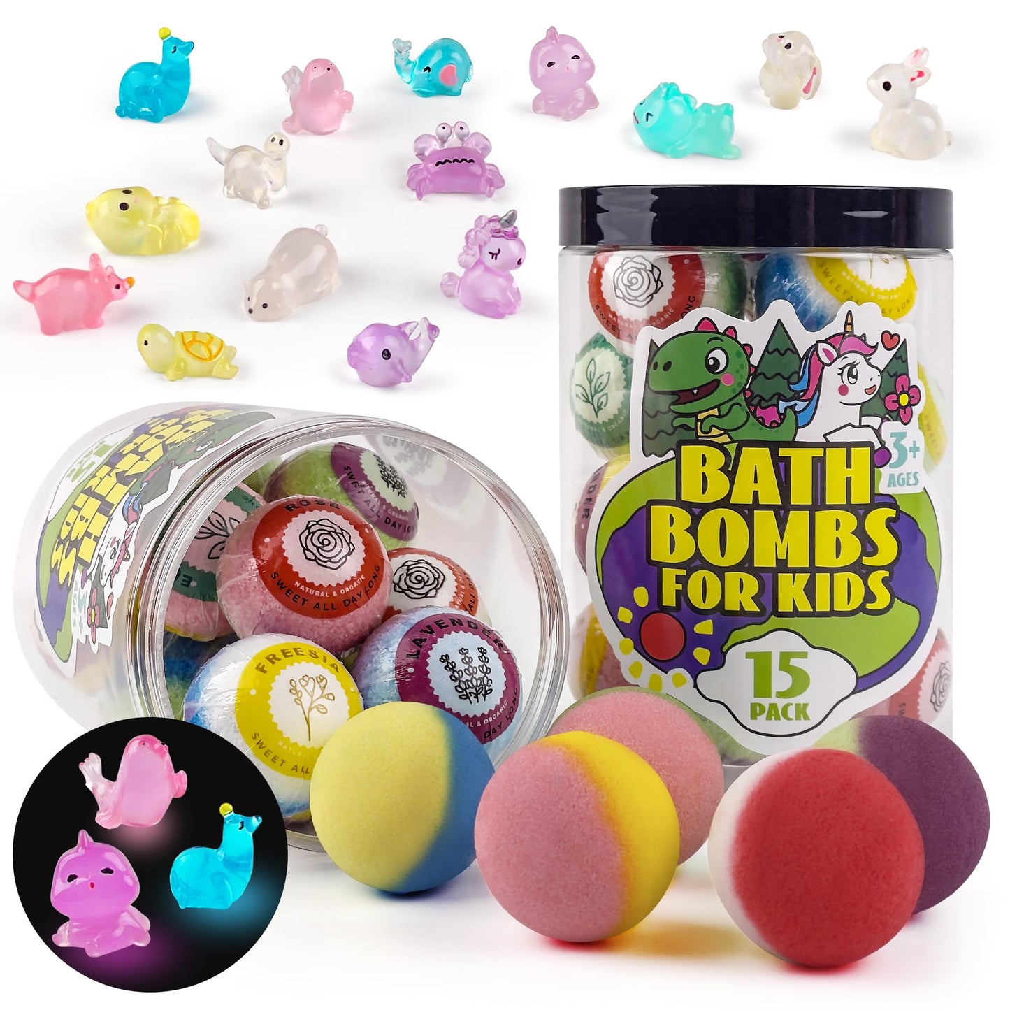 Bath Bombs for Kids with Surprise Inside, 15-Piece Surprise Bath Bombs for Kids, Jar Gift Set with Hidden Toys, Natural Organic Fizzies for Girls and Boys