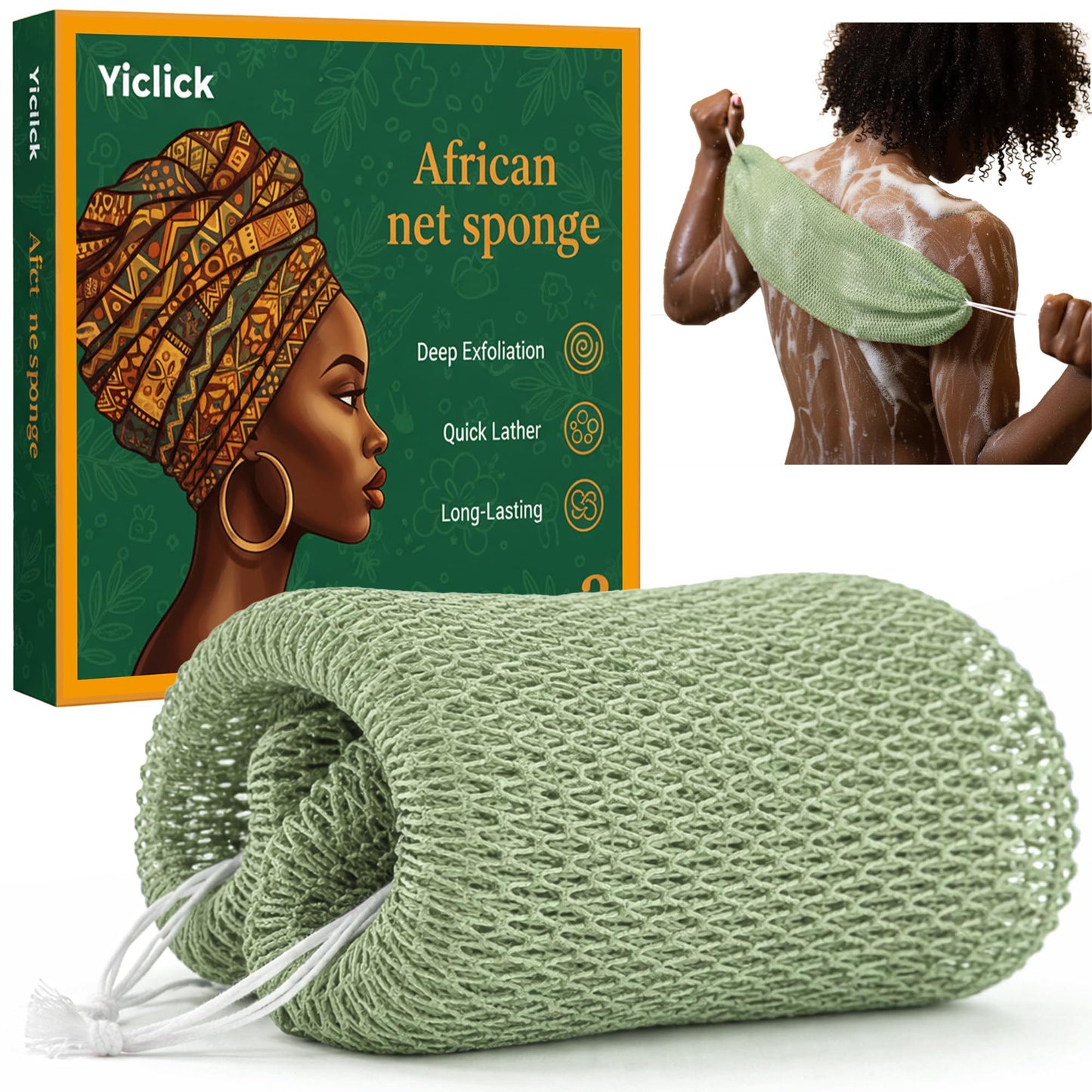 Yiclick African Net Sponge Authentic with Knots - Exfoliating Washcloth Towel, Back Scrubber for Shower Bath, Exfoliating Body Scrubber Exfoliator, African Rags Wash Cloth Loofah Lufa Sponge