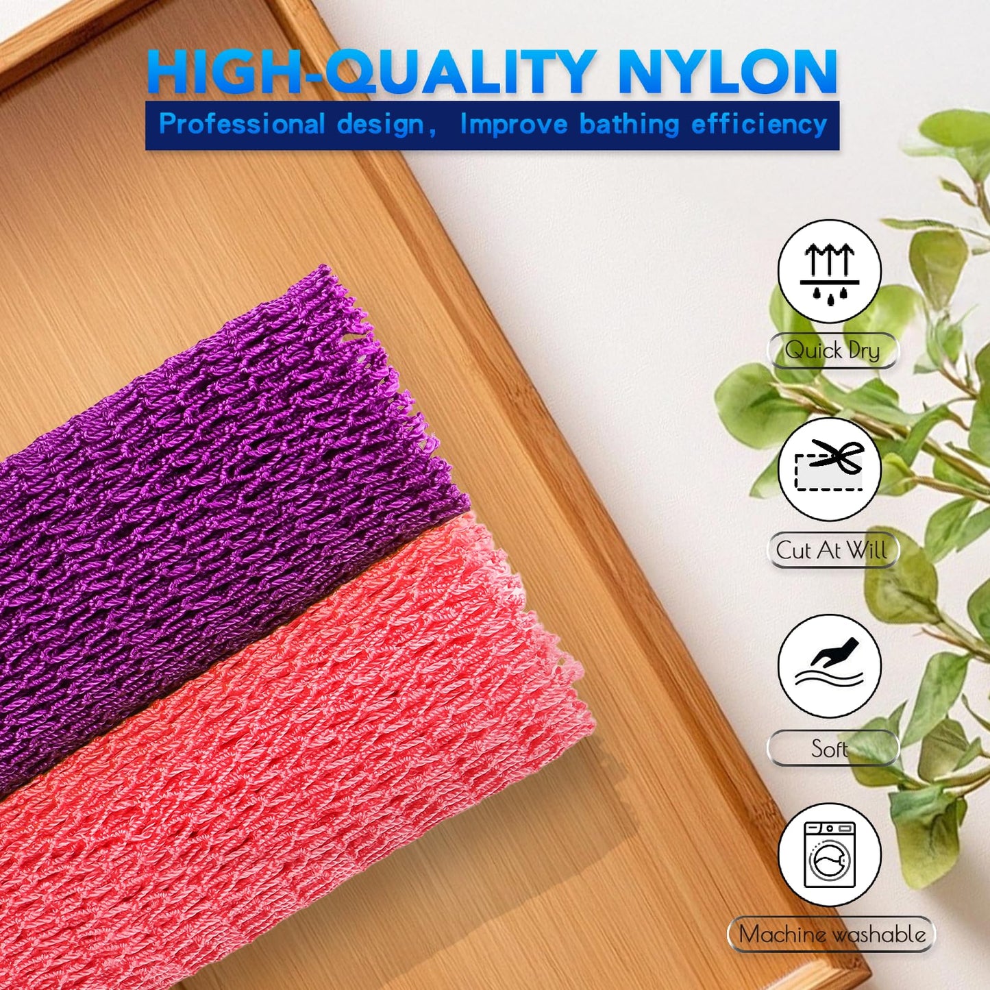 UJFQBH Authentic African Net Sponge - 2 Pcs Natural Exfoliating Net Scrubber, Gentle for Sensitive Skin, Deep Clean Body, Back & Legs, Fast Drying & Odor-Free（Rose Red & Purple）