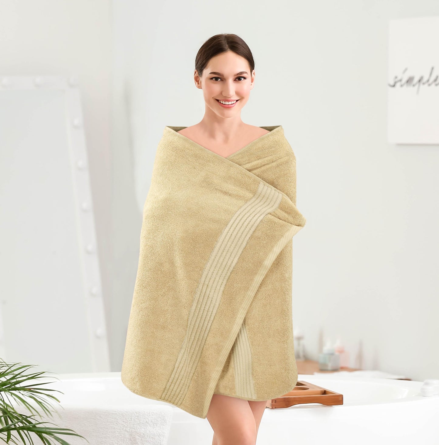 Utopia Towels Luxurious Bath Towels Set, 27 x 54 Inches 100% Ring Spun Cotton, 4 Pack Beige