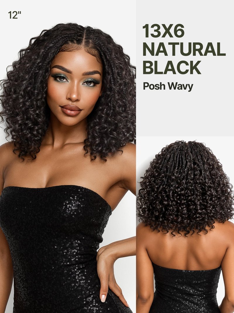 Frodio Veralux™ 13x6 HD Lace Frontal Wig Glueless 12" Cruly Boho Braids Water Wave Pre-Cut Lace Wig Premium Fiber Braided Beginner Friendly 12 Inches Natural Black
