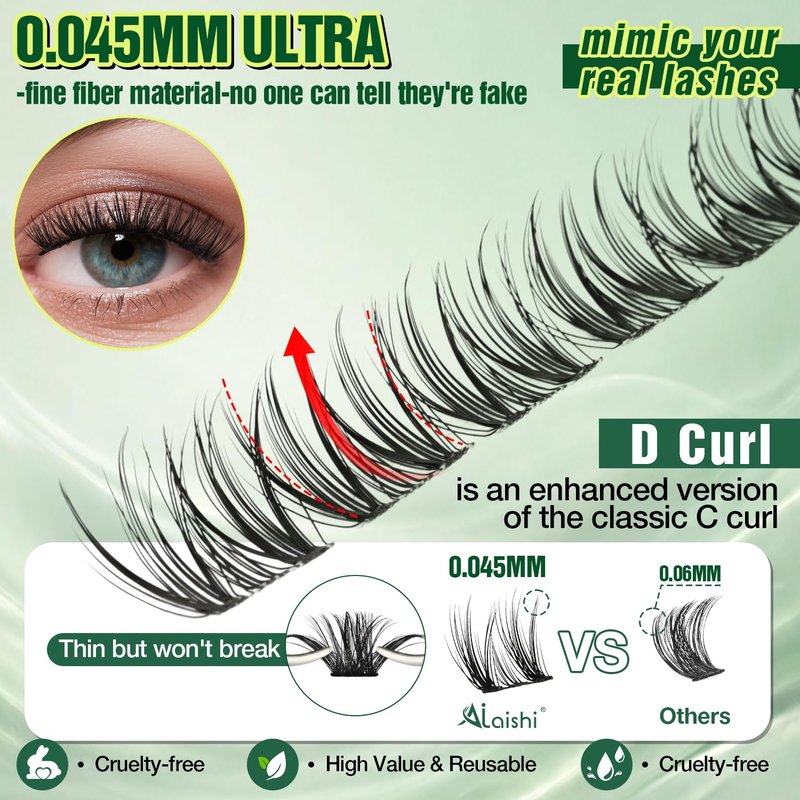 AILAISHI Wispy Lash Clusters Kit Natural Eyelash Clusters 10-18mm Lash Extension Kit 120pcs D Curl Manga Eyelash Extensions Kit with Lash Bond and Seal, Remover, Tweezers for 3D DIY （MIX1-1-L）