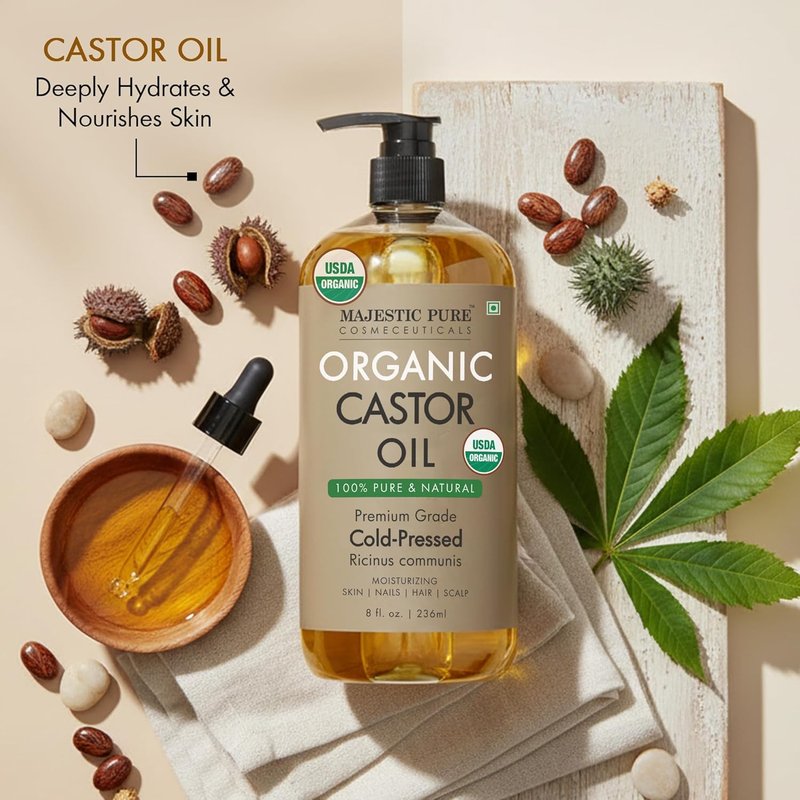 Majestic Pure Castor Oil - 100% Pure & Natural Cold Pressed Hair Growth Oil | USDA Organic 8 Fl Oz