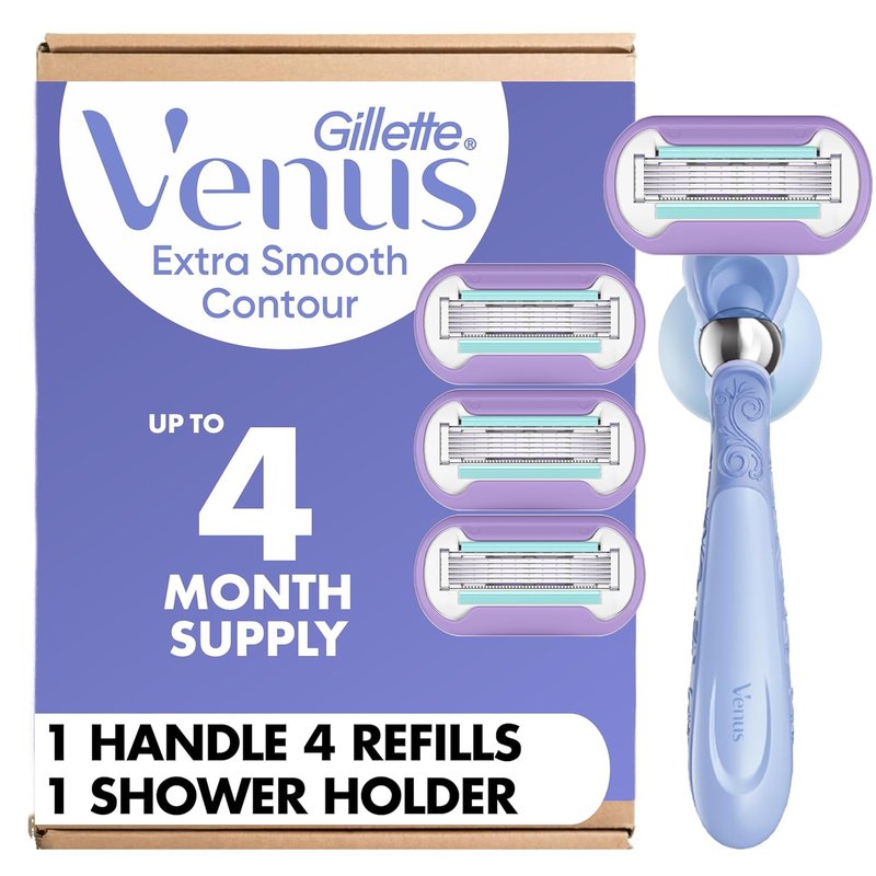 Gillette Venus Extra Smooth Razor - Women's 5-Blade Razor with Flexiball Handle & Shower Holder | 1 Handle + 4 Refills