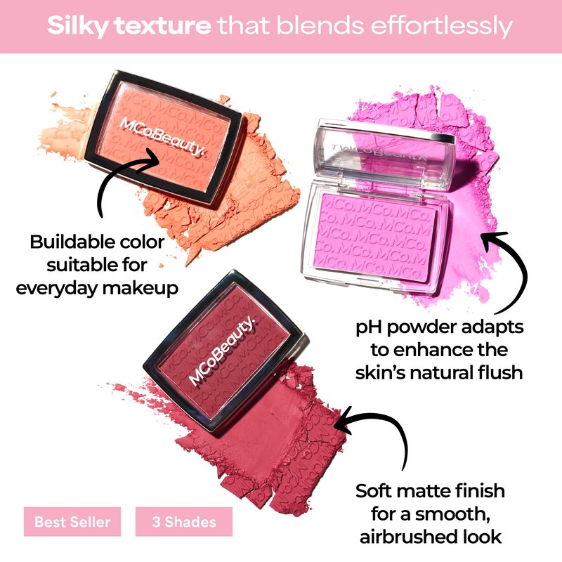 MCoBeauty Glow Up pH Powder Blush - Vivi Pink - Color Activated Soft Matte Blusher for Cheeks - Blendable, Buildable & Long Wearing Face Makeup - Natural Finish - Vegan & Cruelty Free
