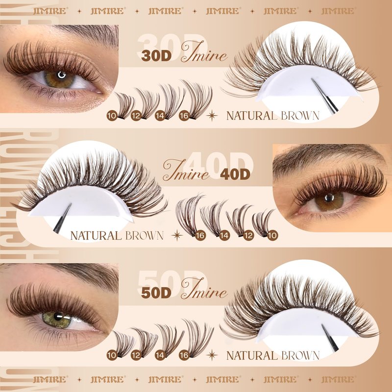 JIMIRE Brown Lash Clusters 6 Styles Mixed D Curly Eyelash Clusters Natural 476Pcs Fluff Cluster Eyelash Extensions Wispy Brown Cluster Lashes Extensions for Everyday Wear(30D+40D+50D+60D+80D+100D)
