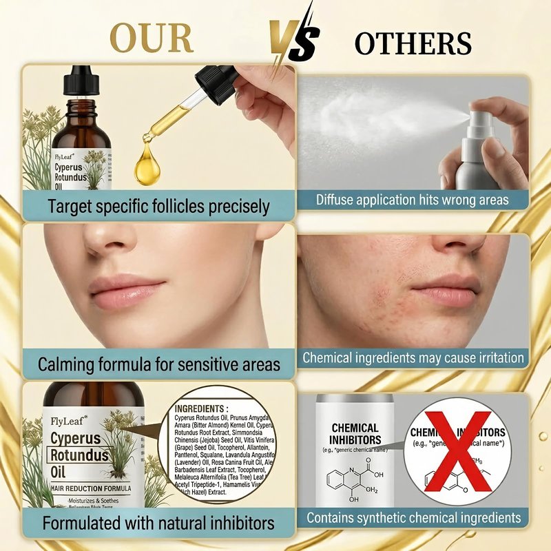 100% Pure Cyperus Rotundus Oil for Hair Removal - Natural Hair Growth Inhibitor & Reduction Oil - Topical Cyperus Oil for Face, Body, Underarms & Bikini Line - Vegan & Hexane-Free - 2oz (60ml)