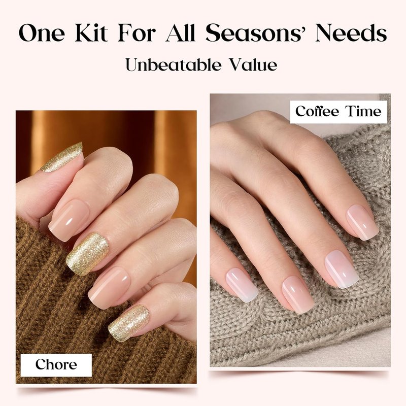 Beetles Press On Nails Kit - Caramel Drift | 360 Pcs Short Square Nails in 12 Colors | French Glossy Glitter with Glue & Tabs for Women