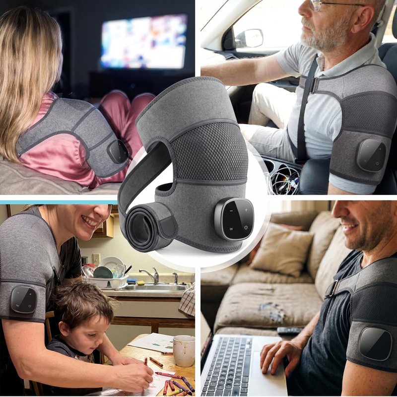 Rejuvacare Shoulder Massager Upgraded 2026 with Heat & Compression, Cordless Rechargeable Vibration Wrap, Adjustable & Portable