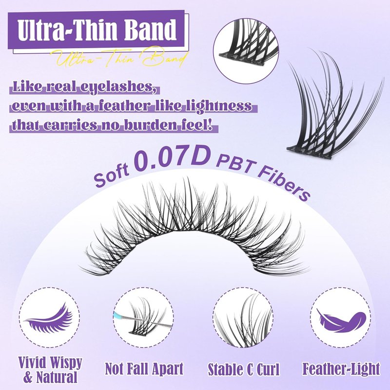 Natural Lash Clusters Kit - Wispy Eyelash Extensions with C Curl 9-16mm | Includes Glue, Remover & Tweezers