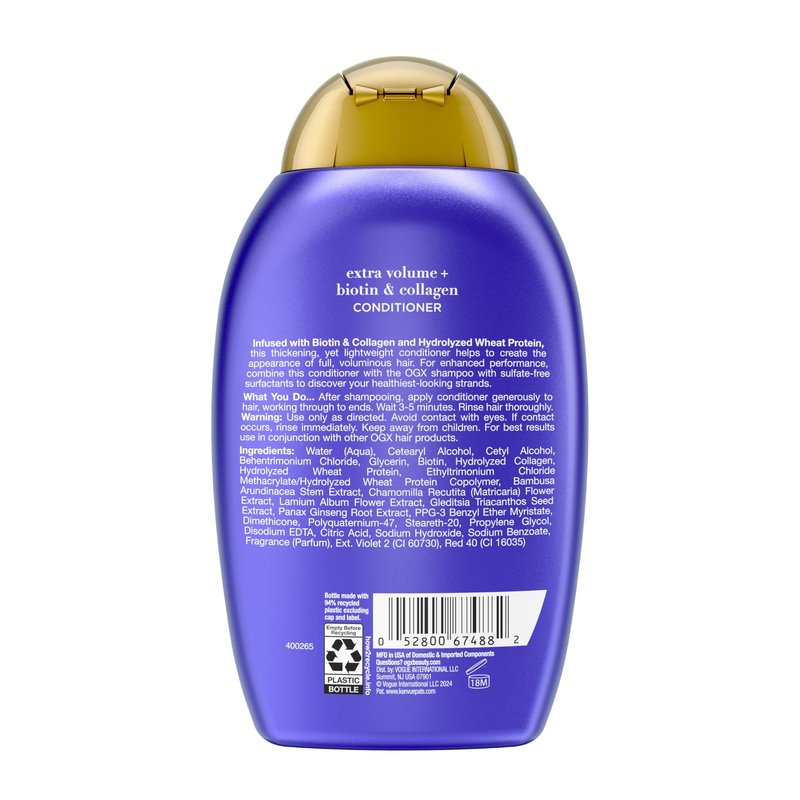 OGX Extra Strength Biotin and Collagen Conditioner, 13 fl oz, Sulfate-Free, Thicker, Fuller Hair
