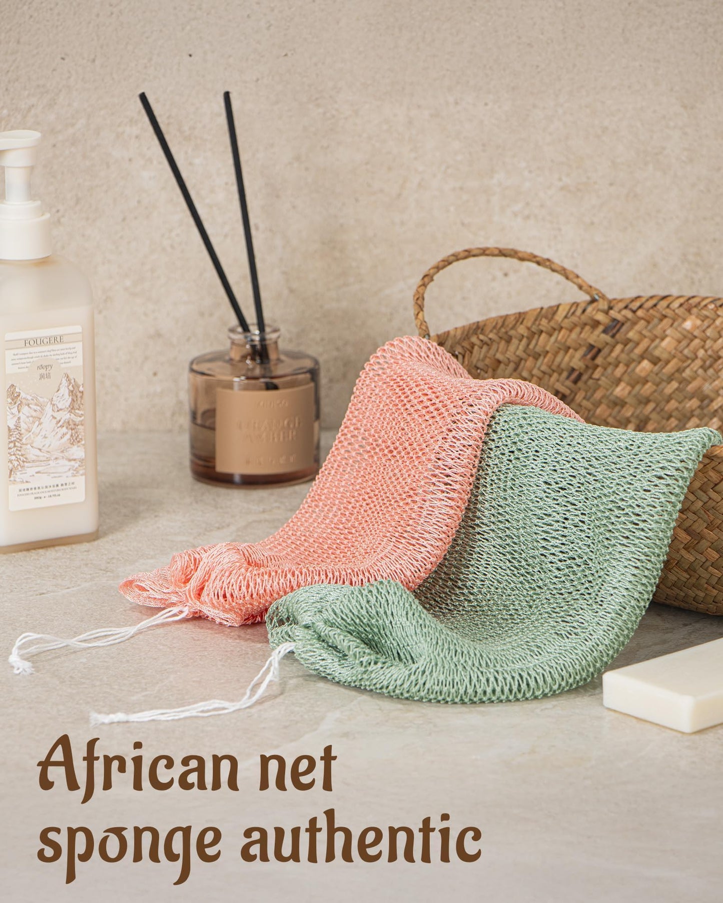 Yiclick African Net Sponge Authentic with Knots 2 Pack - Exfoliating Washcloth Towel, Back Scrubber for Shower Bath, Exfoliating Body Scrubber Exfoliator, African Rags Wash Cloth Loofah Lufa Sponge
