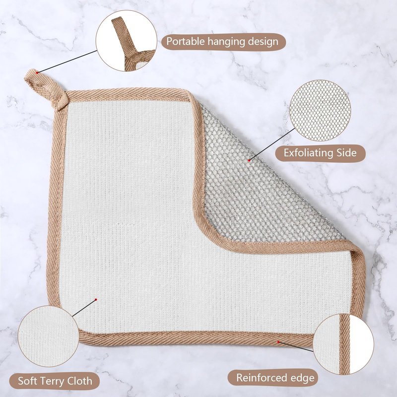 Tudomro 10 Pcs Exfoliating Washcloths Double Sided Man Wash Cloths Body Face Exfoliating Scrub Cloths for Shower Men Women(10.2 x 8.7 Inch,Gray)