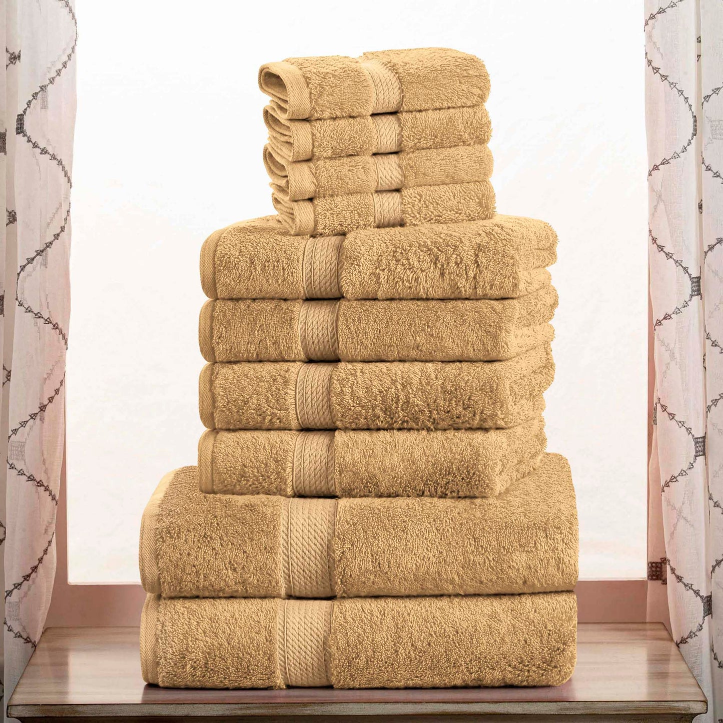 Superior Egyptian Cotton Pile 10 Piece Towel Set, Includes 2 Bath, 4 Hand, 4 Face Towels/ Washcloths, Ultra Soft Luxury Towels, Thick Plush Essentials, Guest Bath, Spa, Hotel Bathroom, Toast