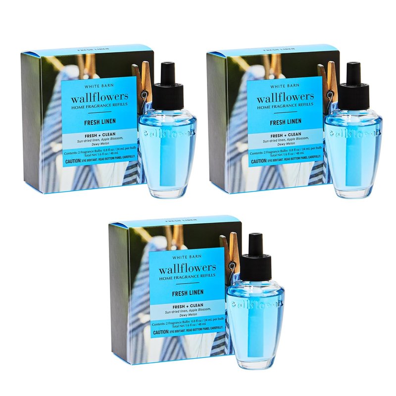 Fresh Linen Wallflowers Refills - Plug-In Air Freshener with Natural Essential Oils | 6-Pack for Home Fragrance