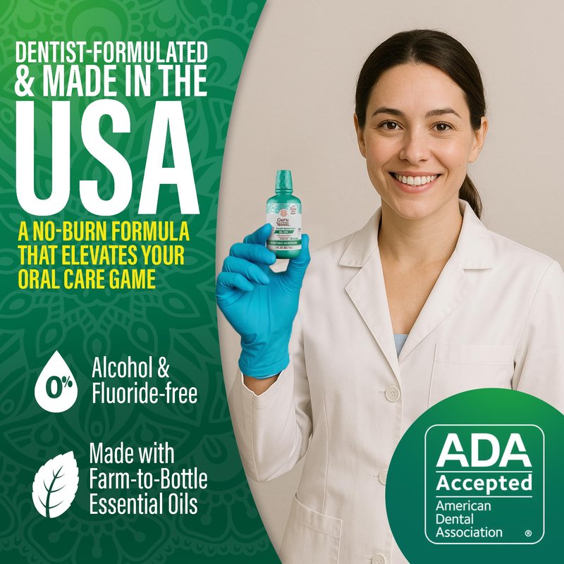 GuruNanda Fresh Breath Travel Mouthwash – 12-Hour Fresh Breath & Helps Fight Bad Breath – ADA Accepted, Alcohol & Fluoride-Free Oral Rinse, TSA Friendly – Wild Mint, 3 oz
