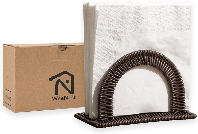 Rustic Paper Napkin Holder - Upright Dinner Napkin Dispenser | Dark Brown Resin Wicker Design