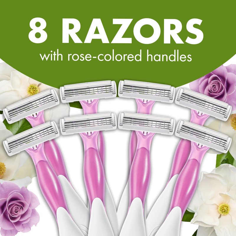 BIC Soleil 3 Escape Scented Women's Disposable Razors, 3 Blades, Comfortable Shave, Rose and Magnolia Scented Handle Shaving Razors for Women, 8 Count