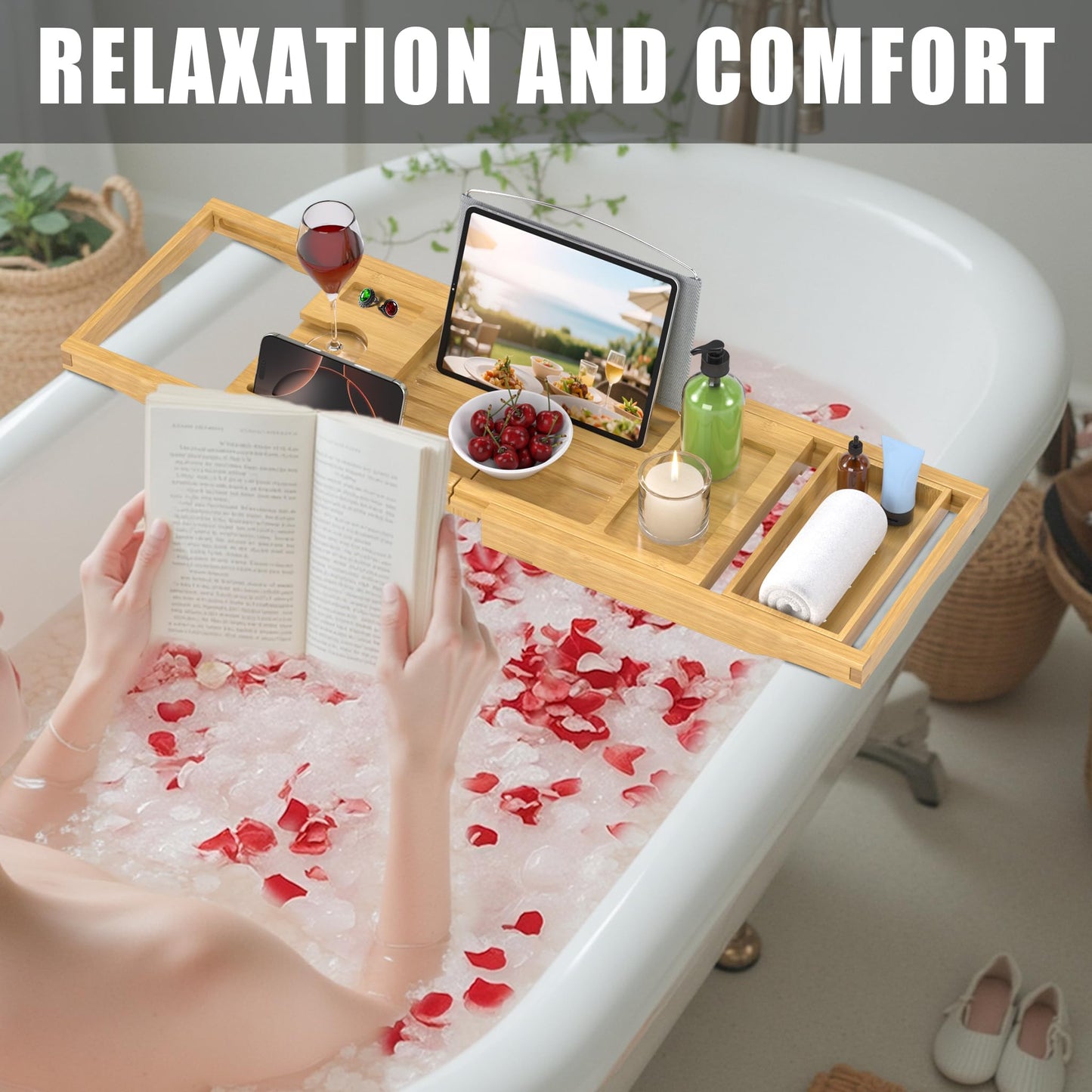 Foldable Bathtub Caddy Tray for Tub