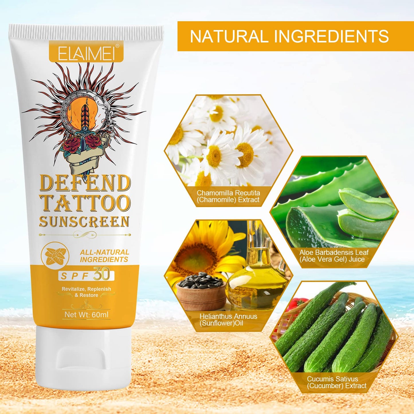 Tattoo Sunscreen -Tattoo care cream, SPF 30+ for Tattoo Sun Protection Hydrates New Tattoos -Natural Ingredients-100% Vegan Tattoo Cream