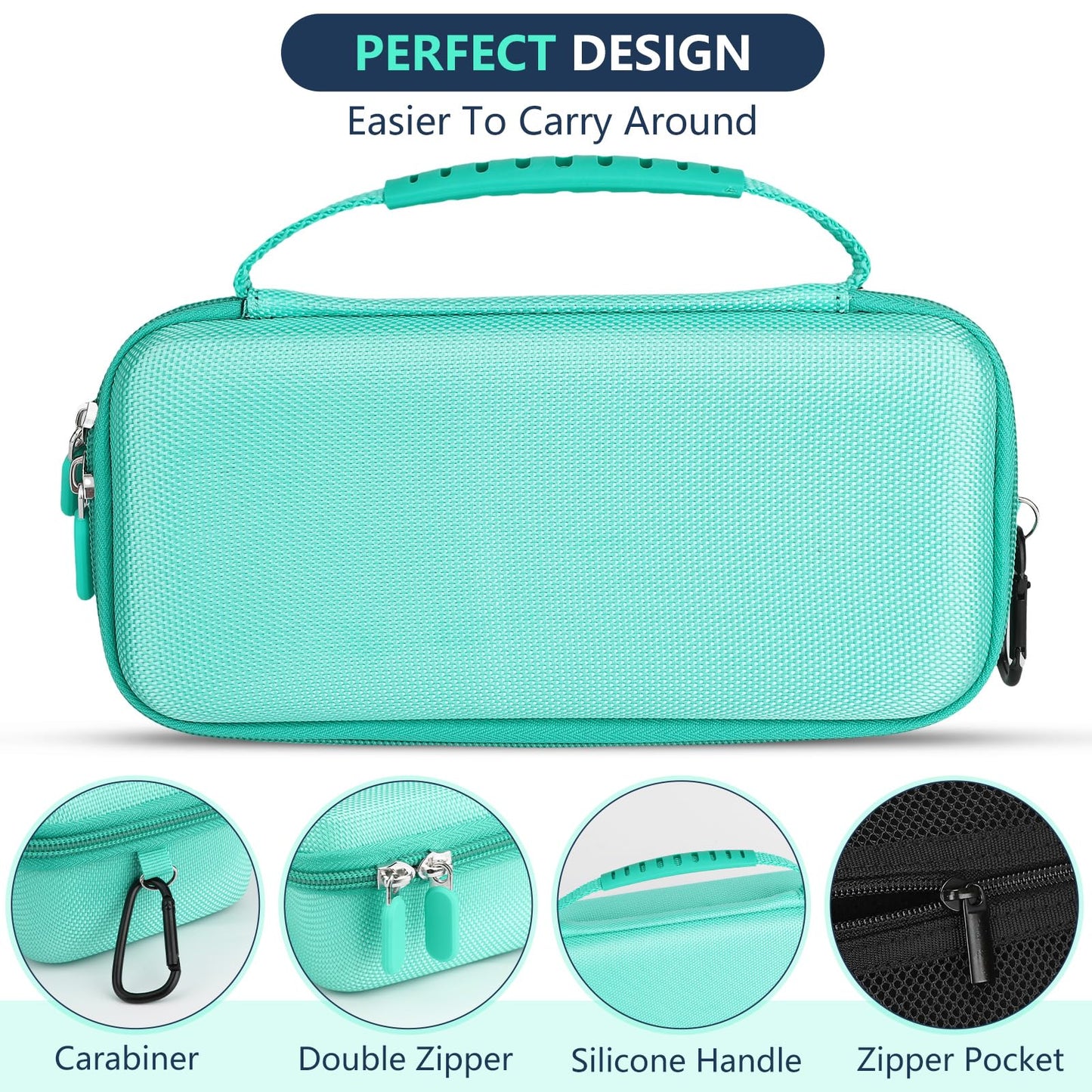 WFDL Asthma Inhaler Case, Portable Nebulizer Organizer, Travel-Ready with Mesh Pocket, Double Zippers, Silicone Handle, Kids and Adults, Stylish Green