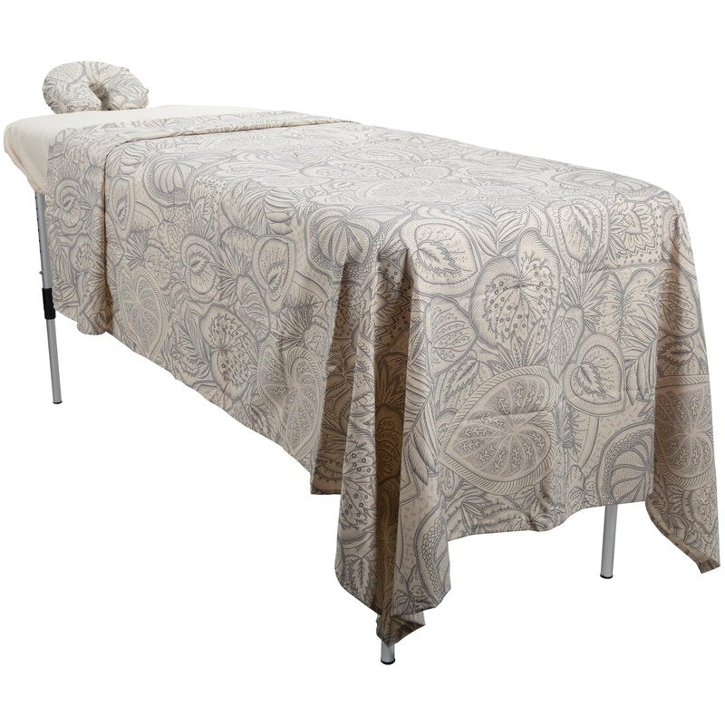 ForPro Premium Designer Microfiber 3-Piece Massage Sheet Set, Island Tranquility, Stain and Wrinkle-Resistant, Includes Massage Flat Sheet, Fitted Sheet and Face Rest Cover, Natural, 36" x 77" x 7"