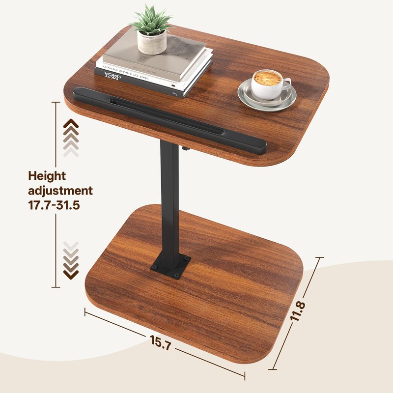 MYBEILEYI TV Tray Table, Adjustable Height, Flip-Top, Snack Side Table with 360° Swivel and 180° Tilt, C Shaped End Table for Couch, Sofa, Bed, Recliner, Walnut