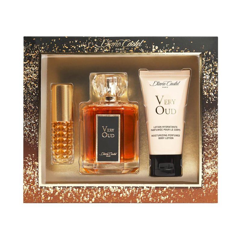 Diane Castel Very Oud Gift Set - Woody Amber Fragrance & Body Lotion for Women - 3 Pc Set