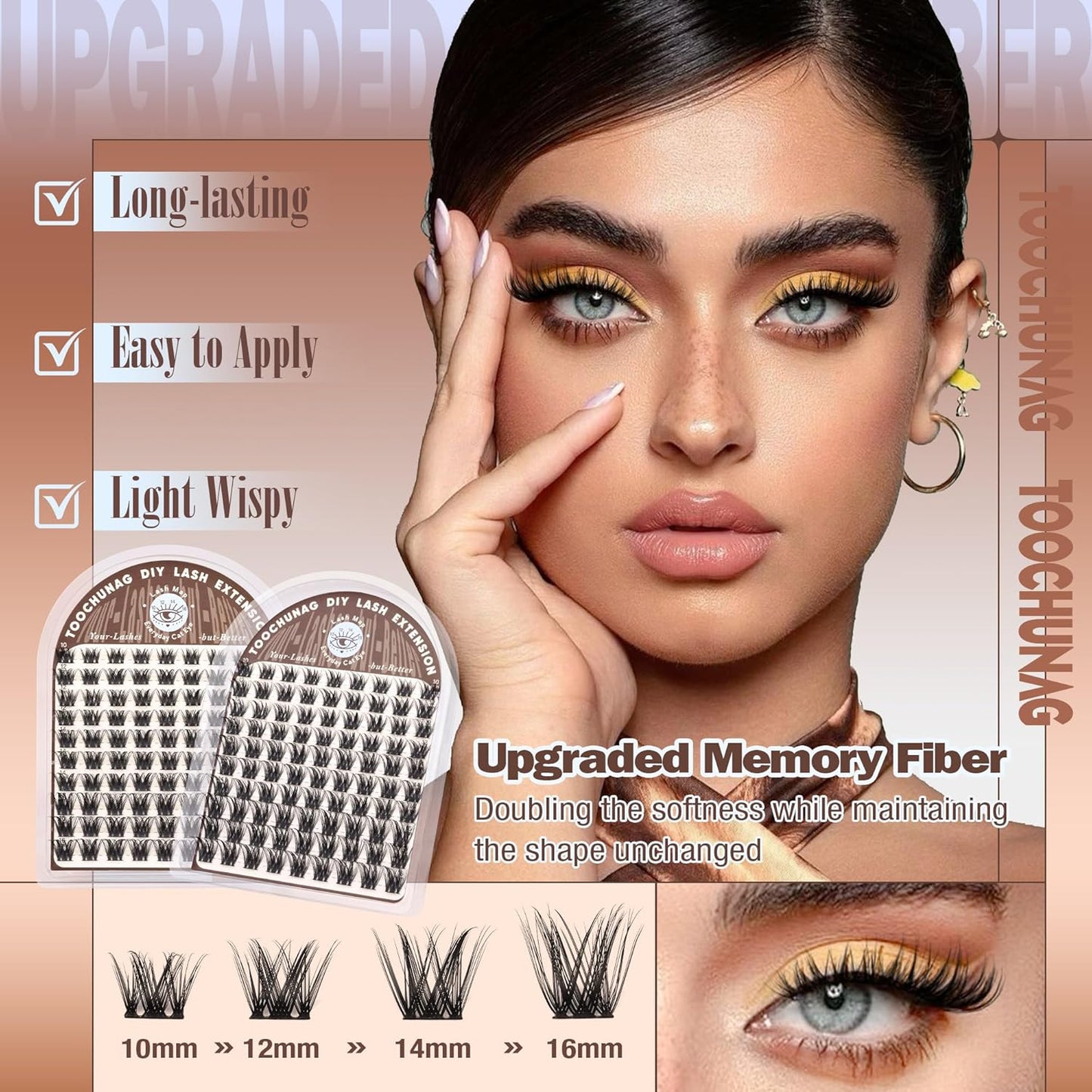 TOOCHUNAG Wispy Lash Clusters - Natural D Curly Individual Eyelash Extensions | Soft 10-16mm DIY Lashes