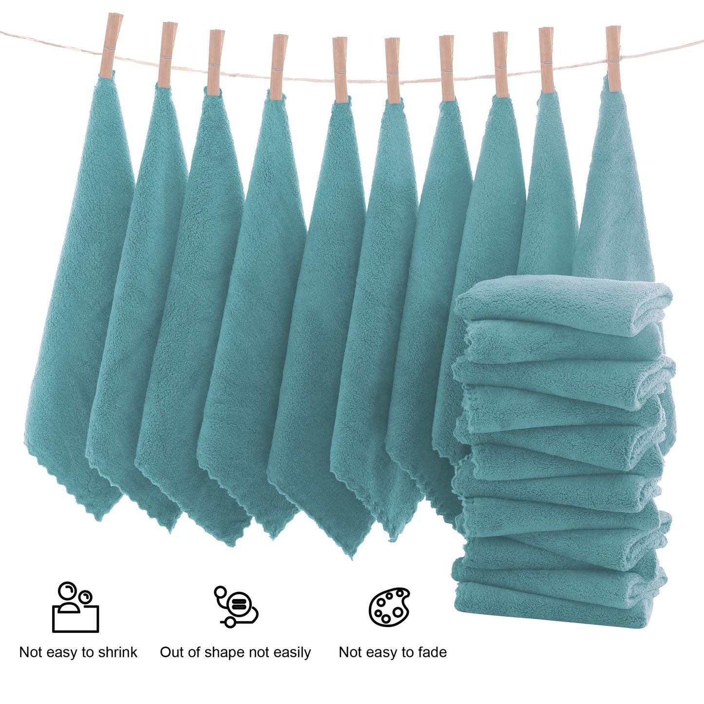 MOONQUEEN Ultra Soft Premium Washcloths Set - 12 x 12 inches - 24 Pack - Quick Drying - Highly Absorbent Coral Velvet Bathroom Wash Clothes - Use as Bath, Spa, Facial, Fingertip Towel (Teal)