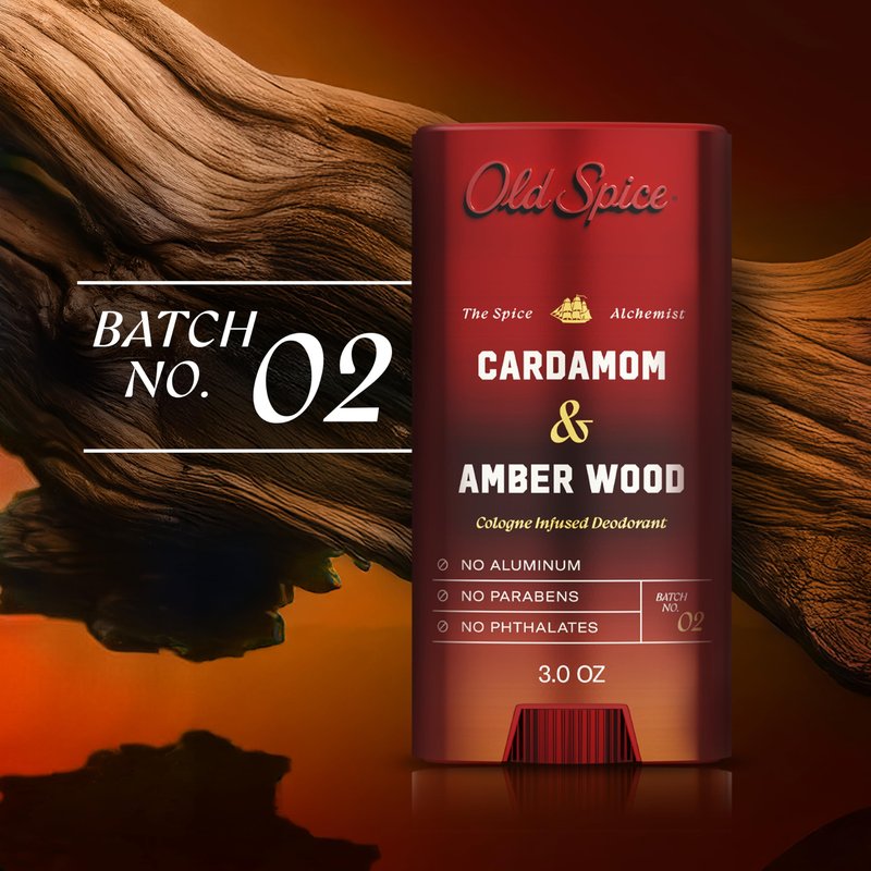 Old Spice Aluminum Free Deodorant for Men, The Spice Alchemist Collection, 24/7 Cologne Infused Scent, No Trade Off Formula, Free of Parabens & Phthalates, Cardamom + Amber Wood Scent, 3.0 oz