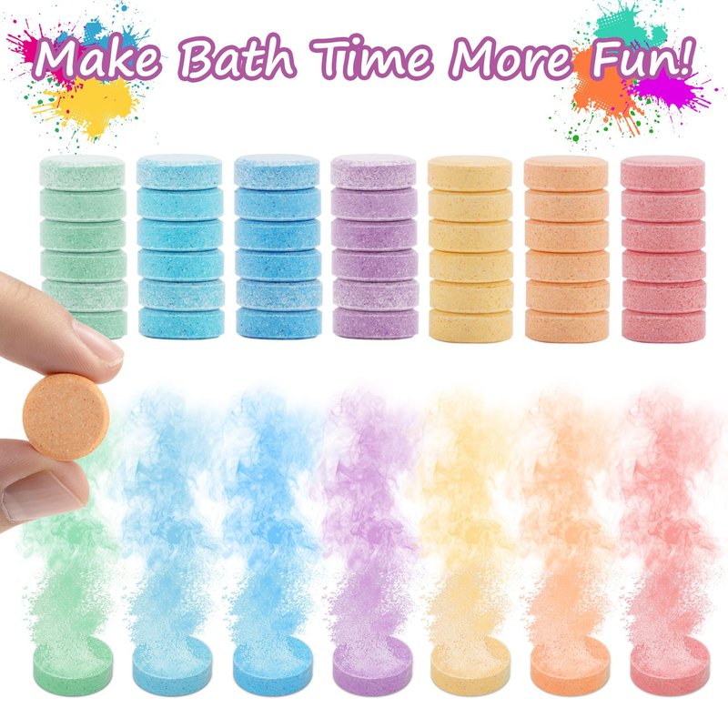 RAQEHO Colorful Bath Tablets, Water Coloring BathBomb, Fizzy, Fragrance Free & Non Toxic, Coloring Potion Tablets Spa Bath Stuff Science Experiments BathAccessories, 70 Count