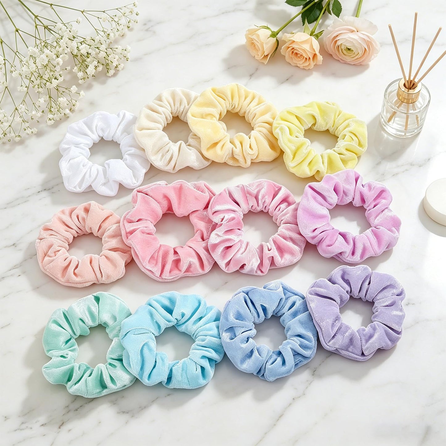 Whaline Pastel Hair Scrunchies Elastic Scrunchy Bobbles Velvet Hair Bands Boho Soft Hairs Ties Hairstyle Accessories for Girls Women (12 Colors)