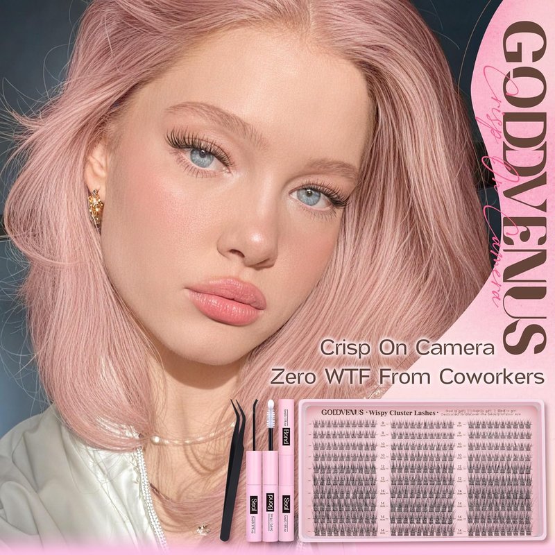 Goddvenus Lash Clusters Kit - 300pcs Wispy C Curl Eyelash Extensions | Natural DIY 9-14mm Clusters with Tweezers