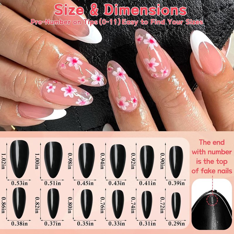 576pc Almond Press on Nails Medium Stiletto Fake Nails Press ons Acrylic Nail Press Nail Almond Glue Nails for Women, 24 Color Stick Nail Tip Artificial Fingernail Presson Nail with Glue&Tab