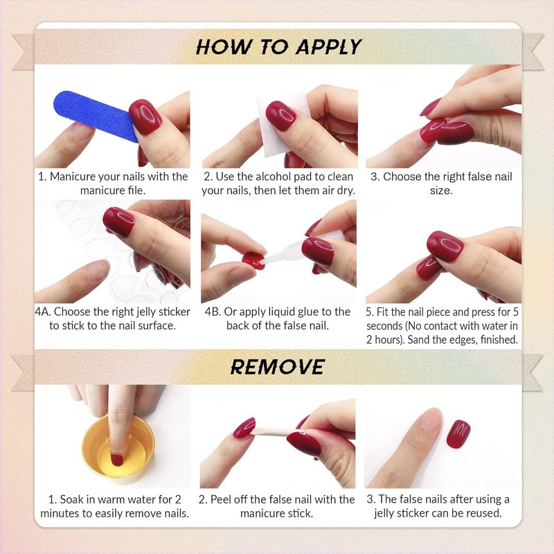 Qsnidy Press-On Nails - Medium Glazed Nude with White French Tips | Almond Chrome Acrylic, 30-Piece Kit in 15 Sizes