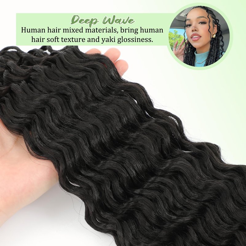 HUA Boho Braiding Hair - 20 Inch Deep Wave Bulk Human Hair Mix | 130g Natural Black for Knotless Braids