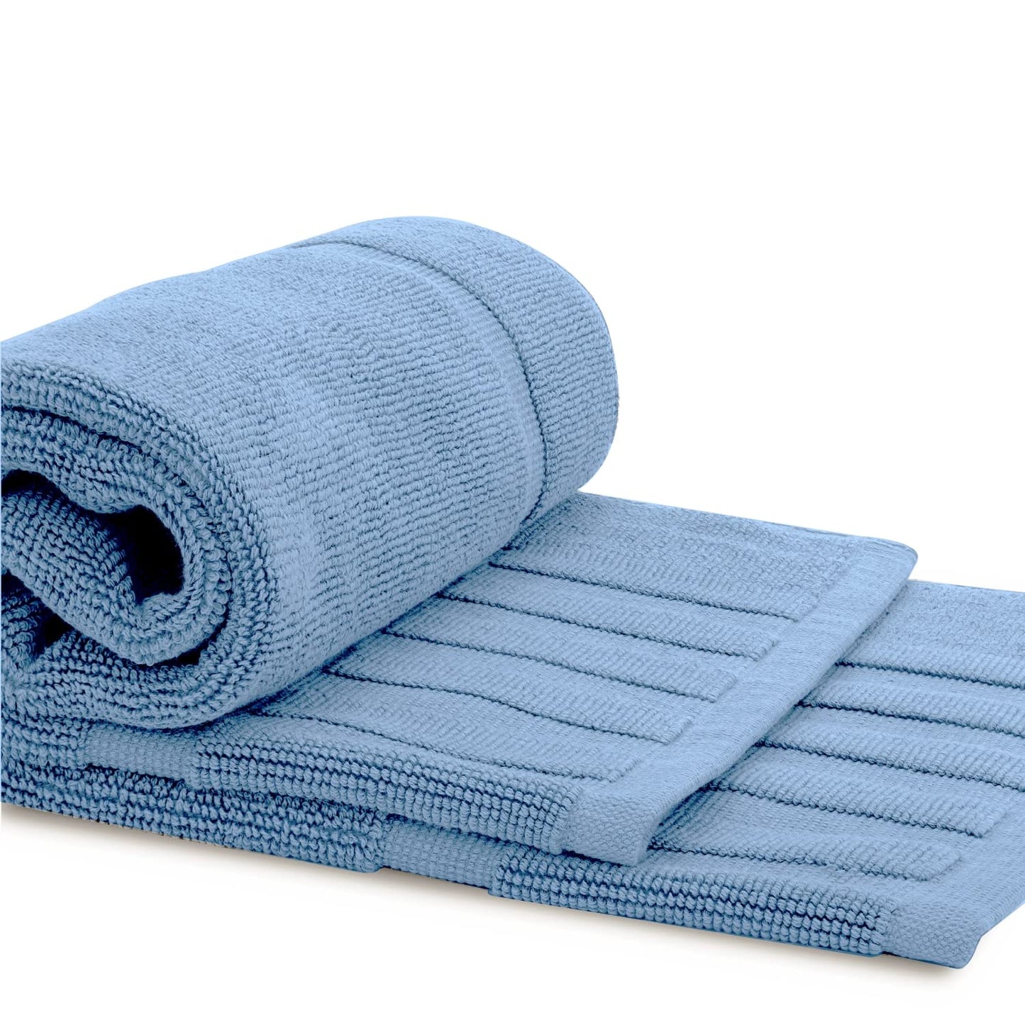 White Classic Luxury Bath Mat Floor Towel Set - Absorbent Cotton Hotel Spa Shower/Bathtub Mats [Not a Bathroom Rug] 22"x34" | 2 Pack | Light Blue