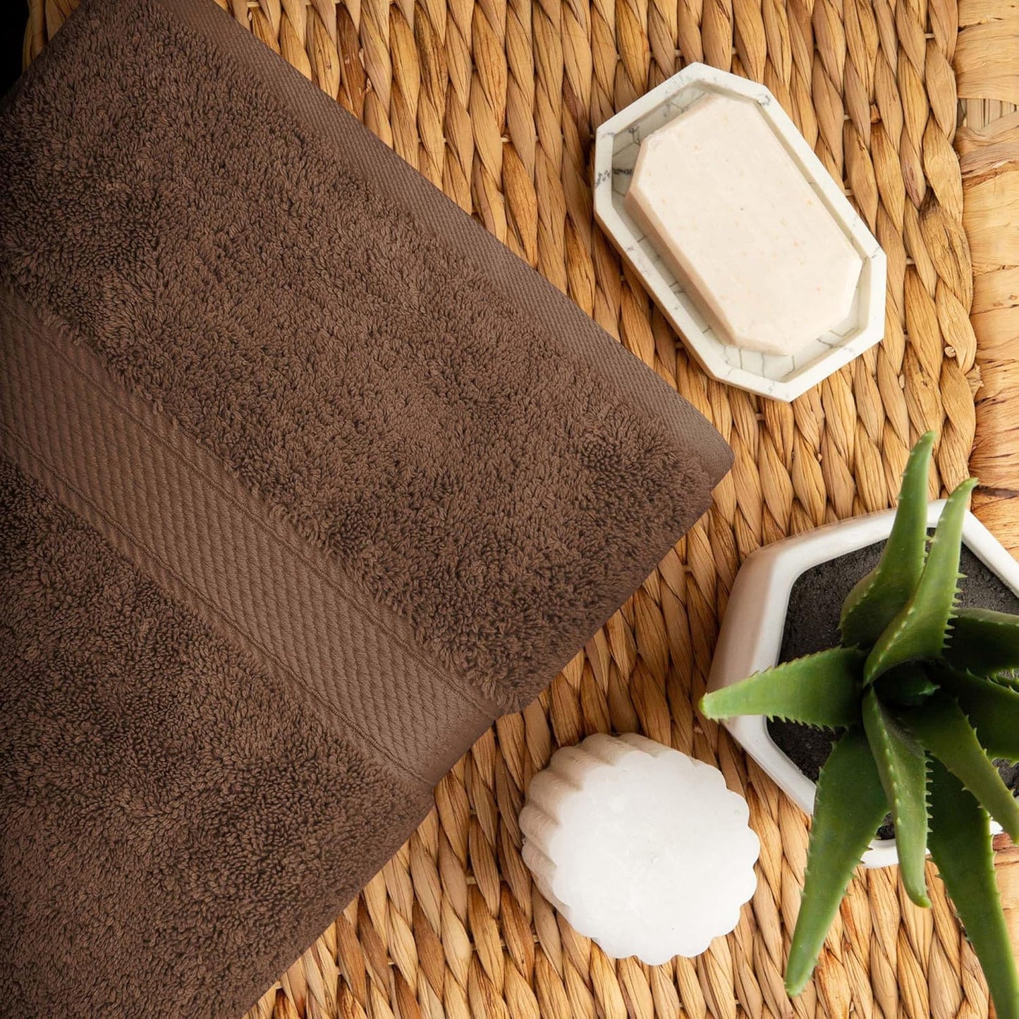 Superior Egyptian Cotton Pile 10 Piece Towel Set, Includes 2 Bath, 4 Hand, 4 Face Towels/ Washcloths, Ultra Soft Luxury Towels, Thick Plush Essentials, Guest Bath, Spa, Hotel Bathroom, Chocolate