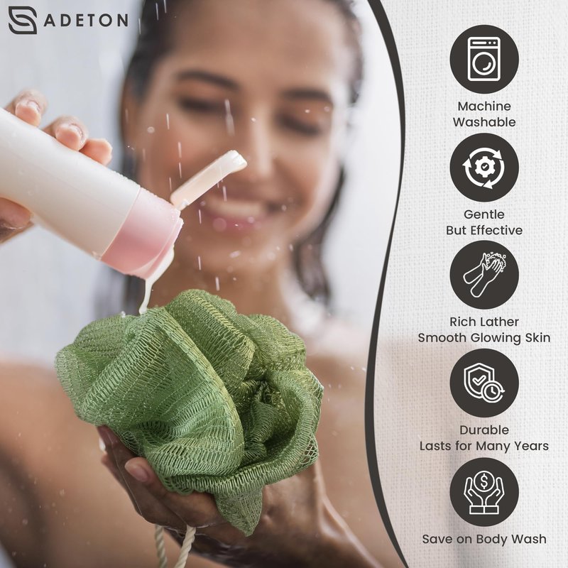 ADETON African Net Sponge Authentic with Knots, 2 Pieces Exfoliating Body Scrubber, Sapo Bath Sponge, Nylon Loofah Washcloth, Back Scrub for Shower, Body Exfoliator, Skin Care Bathroom Essentials.