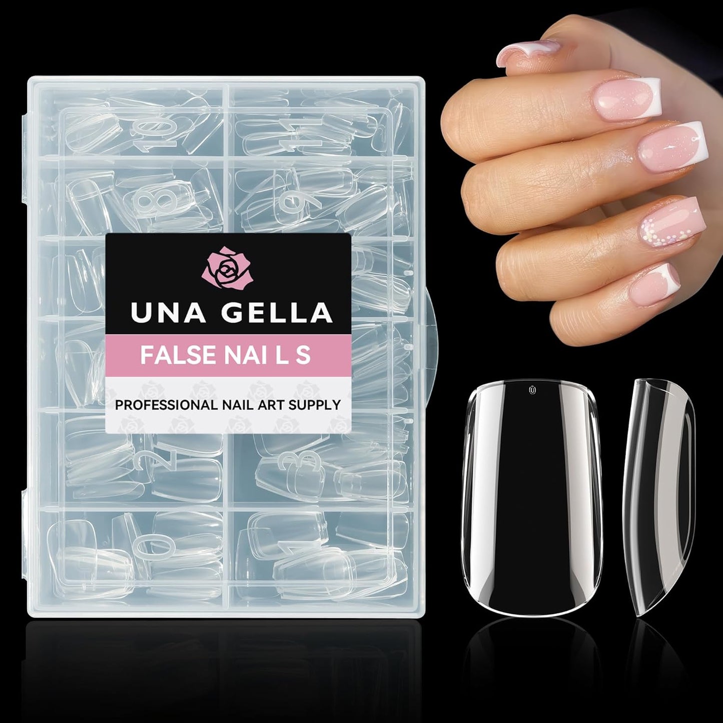 UNA GELLA Square Gel Nail Tips - 504pcs Full Cover Clear Press-On Nails | 12 Sizes for DIY & Salon Use
